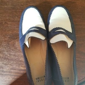Blue and white loafers